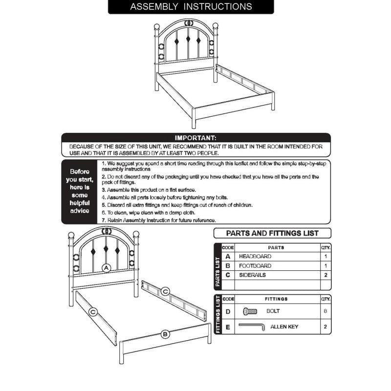 Letto luxor singolo bianco metallo cm95/100x195/200