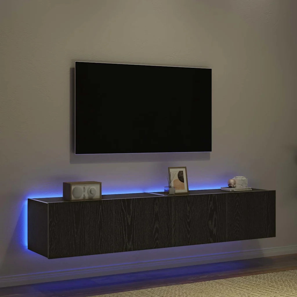 Mobile TV da parete con LED 2 pz | Armadietto TV | Mobile Porta TV Rovere Nero 80 x 35 x 31 cm