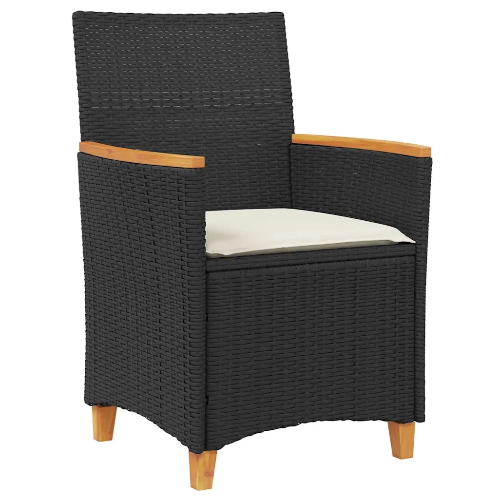 Set da Pranzo per Giardino 7 pcs Nero polyrattan