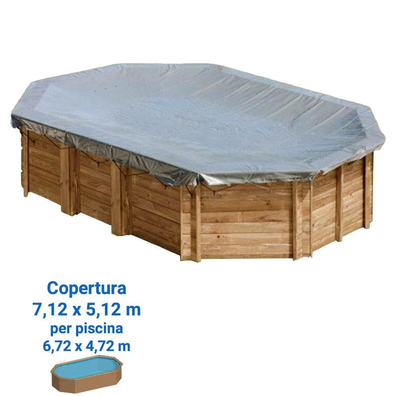 Copertura Invernale in PVC 580 gr/m² per piscine in legno Gre - Copertura Invernale In Pvc 580 Gr/m² Per Piscine In Legno Gre  Copertura Invernale 8,92 X 4,95 M Per Piscina Ottagonale Allungata In Legno Gre 8,52 X Dimensione piscina: 6.72 x 4.72 m