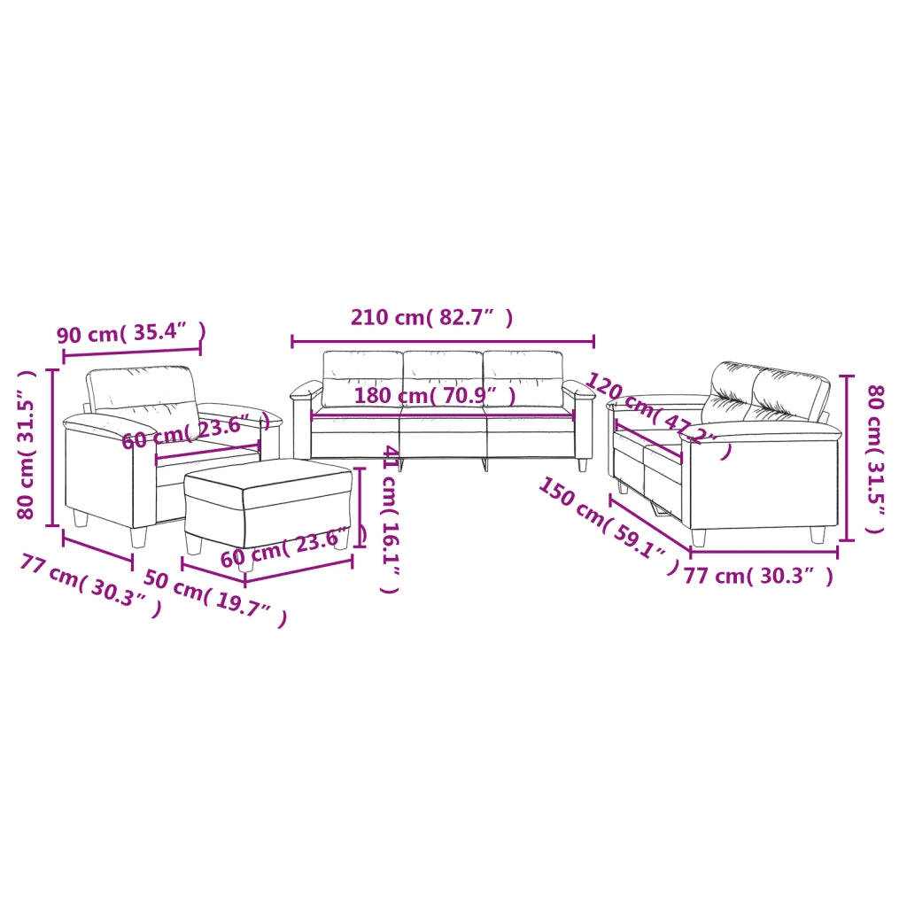 Set Divani 4 pz con Cuscini Grigio Scuro in Tessuto Microfibra 3202298