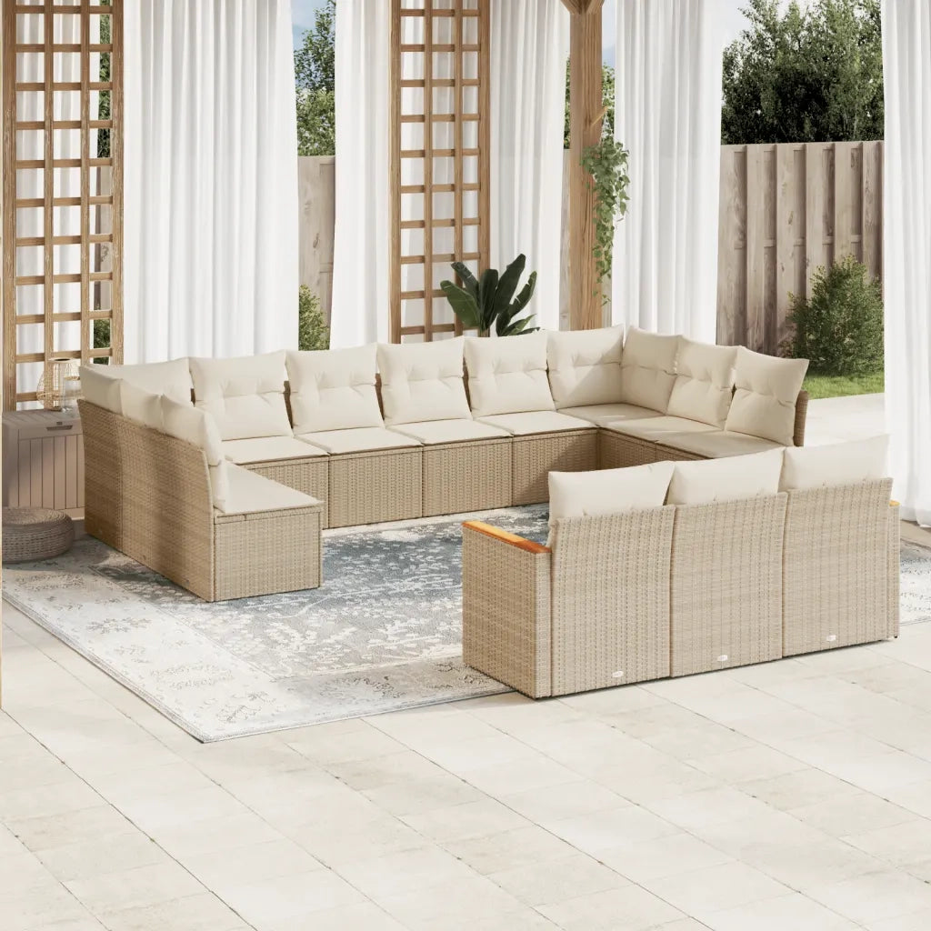 Set Divano da Giardino 13 pz con Cuscini Beige in Polyrattan 3258859