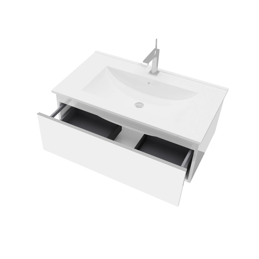 Composizione bagno sospesa 1 cassetto, lavabo da 81cm colore bianco più specchiera retroilluminata a led