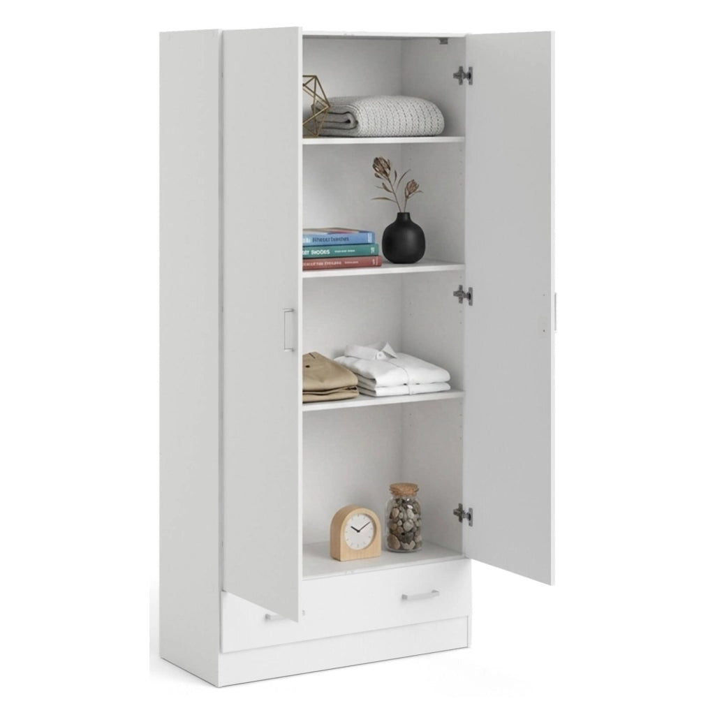 Guardaroba 2 ante Amylya, Mobile camera da letto, Cabina armadio portabiti, Armadio appendiabiti, 79x36 h170 cm, Bianco
