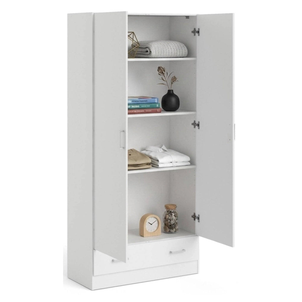 Guardaroba 2 ante Amylya, Mobile camera da letto, Cabina armadio portabiti, Armadio appendiabiti, 79x36 h170 cm, Bianco