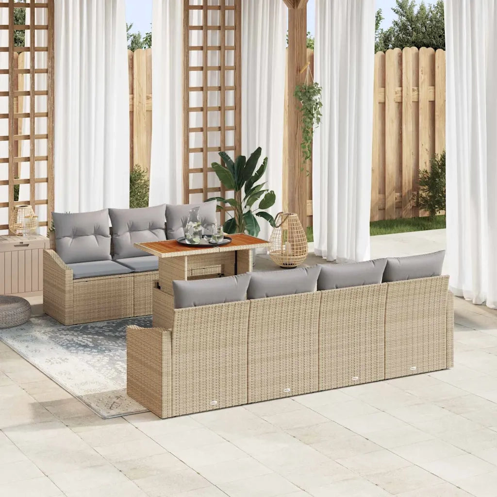 Set da Pranzo per Giardino con cuscino 8 pcs Beige e grigio