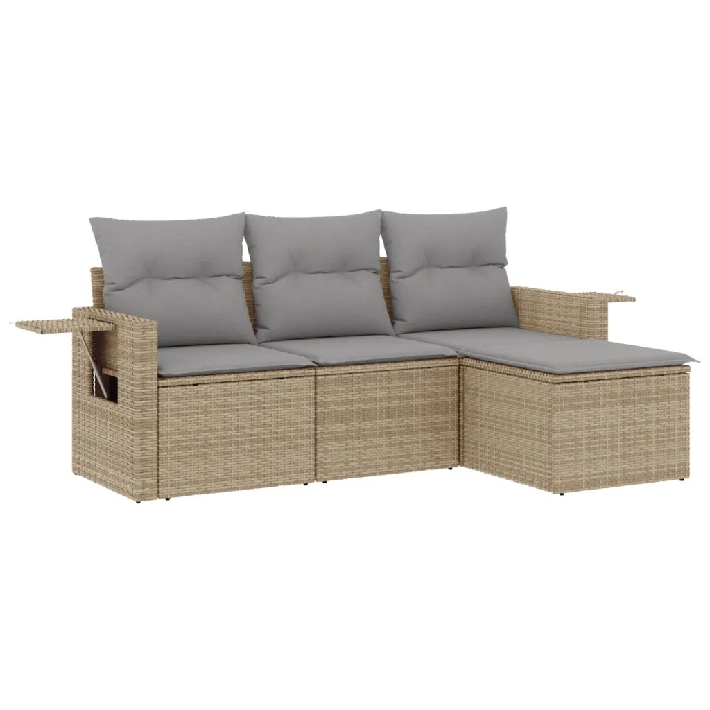 Set Divano da Giardino 4 pz con Cuscini Beige in Polyrattan 3220068