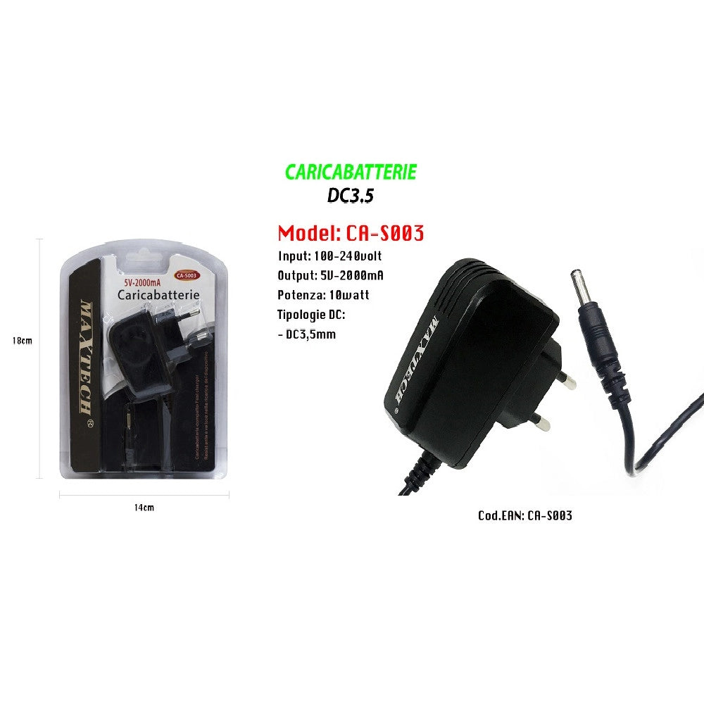 Trade Shop - Caricabatterie Da Viaggio Compatto Fast Charger Dc3.5mm 5v-2000ma 10w Maxtech Ca-s003 -