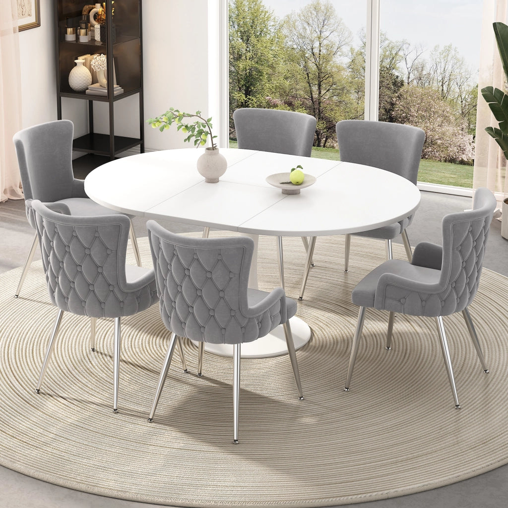 Sedia da pranzo in velluto grigio e argento, set da 2, con gambe in metallo