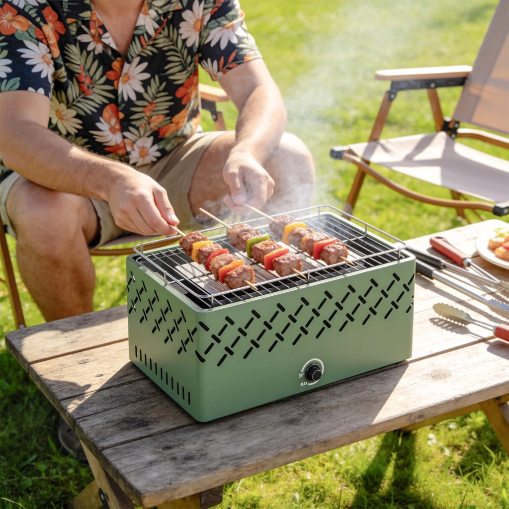 Barbecue a Carbone con Ventilatore ¨C Minimal ¨C Verde 45.5x29x21 cm