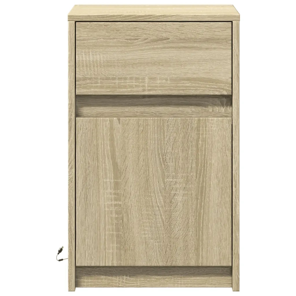 Comodino | Armadio da Notte | Mobiletto da notte con Luci LED Rovere Sonoma in Legno Multistrato