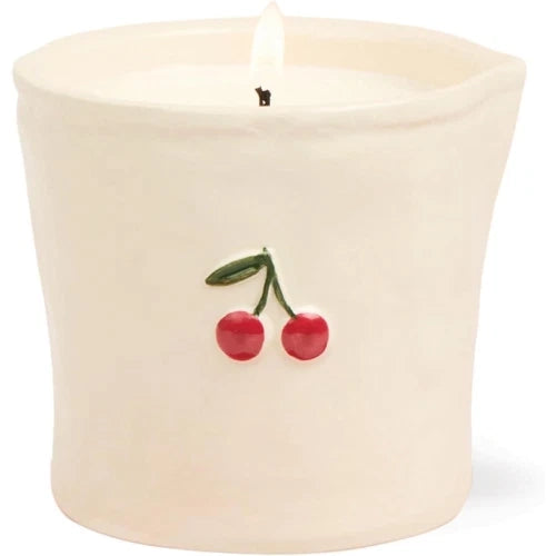 Candela in ceramica Bistro da 226 g (8 oz) con decorazione a ciliegia in rilievo - Ciliegia affumicata