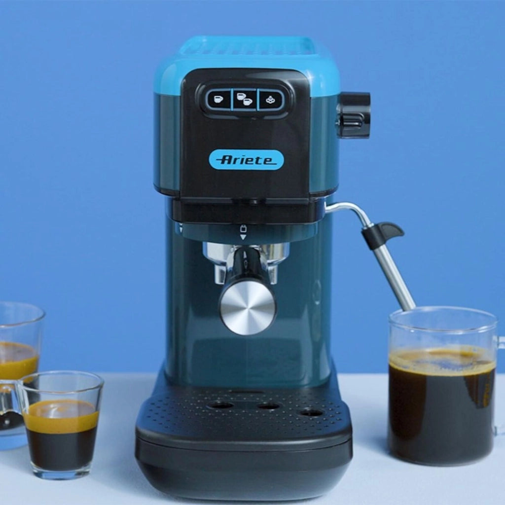 Ariete 1399 Macchina da caffè espresso Sky Blue, Per polvere e cialde ESE, 1300 W, Capacità 1,1L, 15 bar di pressione, Filtro 1, 2 tazze e cialda ESE, Cappuccino, Blu