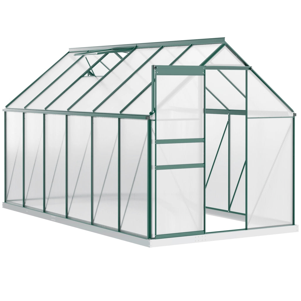 Serra da Giardino in Policarbonato 190x375x199cm, con Finestra Apribile e Porta Scorrevole, Struttura in Alluminio, Verde