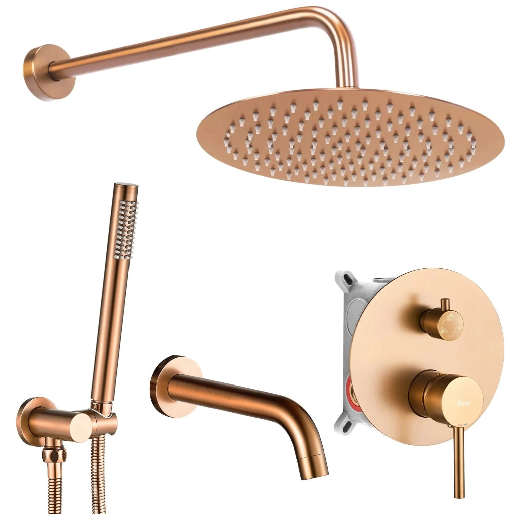 Set Da Vasca-doccia Da Incasso Rea Lungo Copper Brush + Box