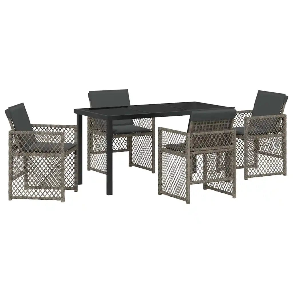 Set da Pranzo per Giardino 5 pcs Grigio polyrattan