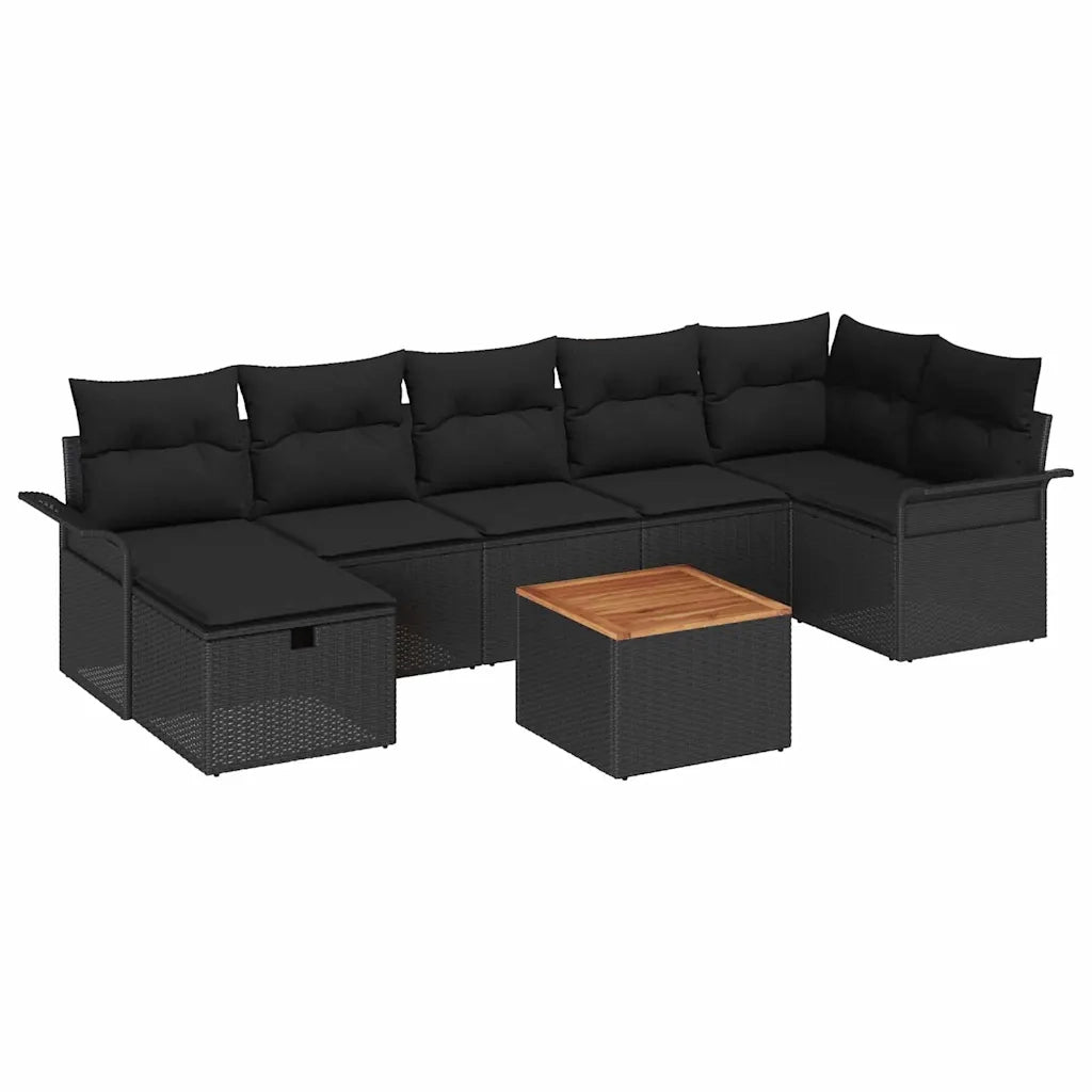 Set Divano da Giardino con cuscino 8 pcs Nero polyrattan 3359464