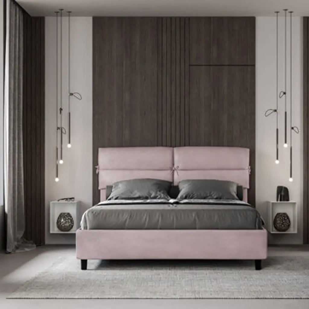 Letto matrimoniale con rete imbottito 160x210 microfibra glicine Nandy