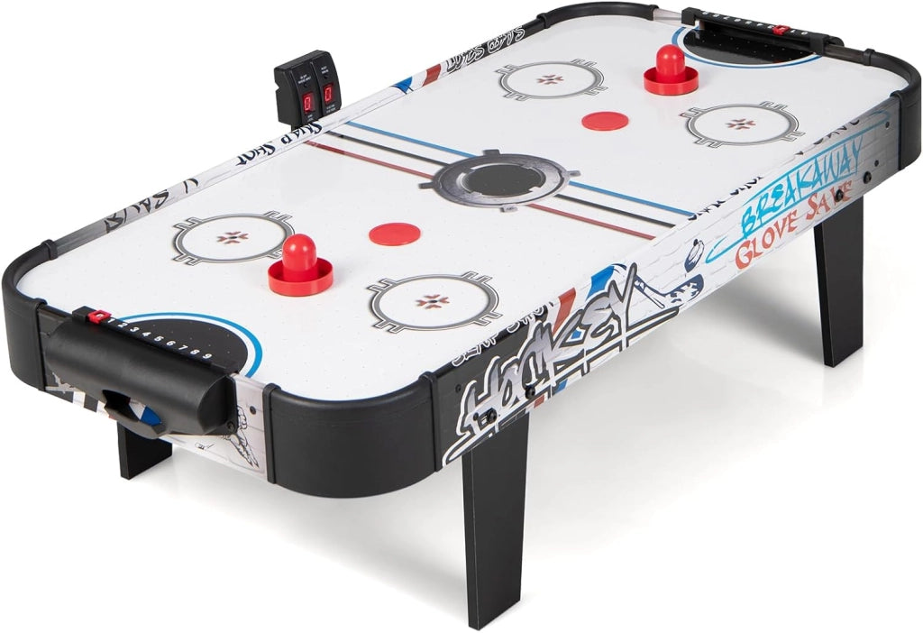 Tavolo Air Hockey, Set Tavolo da Air Hockey con Segnapunti LED Elettronico, 2 Dischi, 2 Palette, 2 Porte, Gioco Divertente per Bambini e Adulti, 110 x 59 x 31 cm