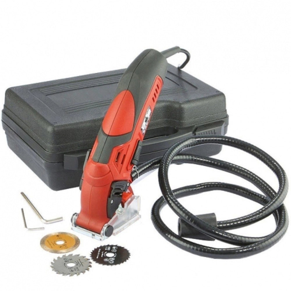 Trade Shop - Mini Sega Circolare Con 3 Lame E Tubo Aspirazione 400w 3400 Rpm Taglio 12mm -