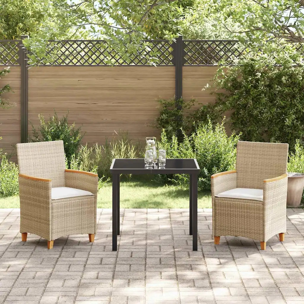 Set da Pranzo per Giardino 3 pcs Beige polyrattan