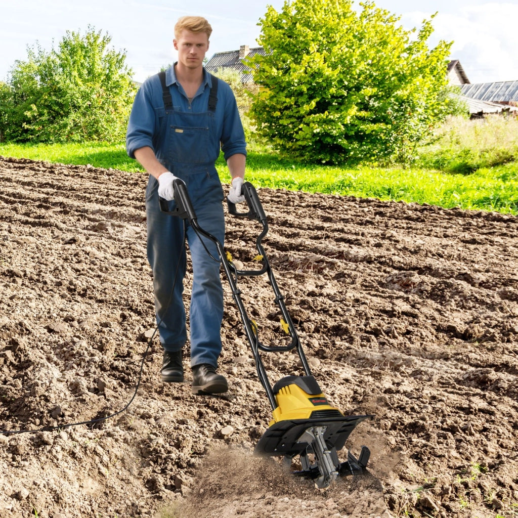Motocoltivatore da giardino pieghevole con larghezza, Motozappa elettrica a filo di lavoro 36cm e profondit¨¤ 22cm Giallo-Deposito utensili Tool