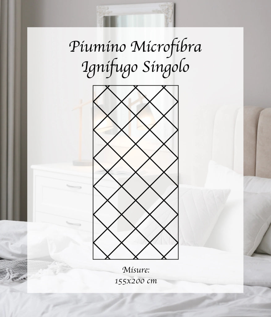 Piumino Letto Bianco Ignifugo Certificato Classe 1IM 100/200/300 Gr Microfibra Anallergica Manopesca Effetto Piuma Prodotto Italiano Hotel Strutture - Piumino 100Gr - Singolo