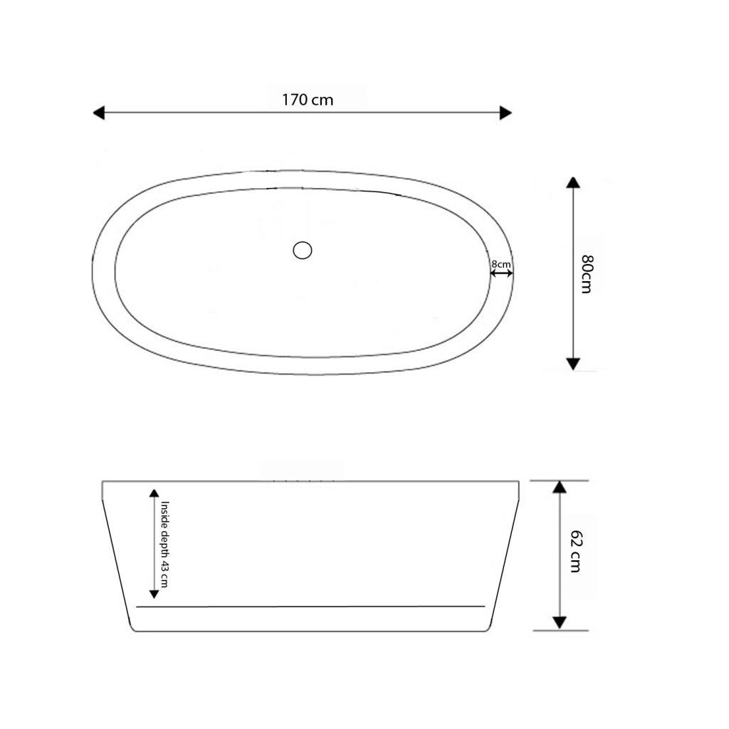 Vasca freestanding moderna 170 x 80 cm - Cleopatra