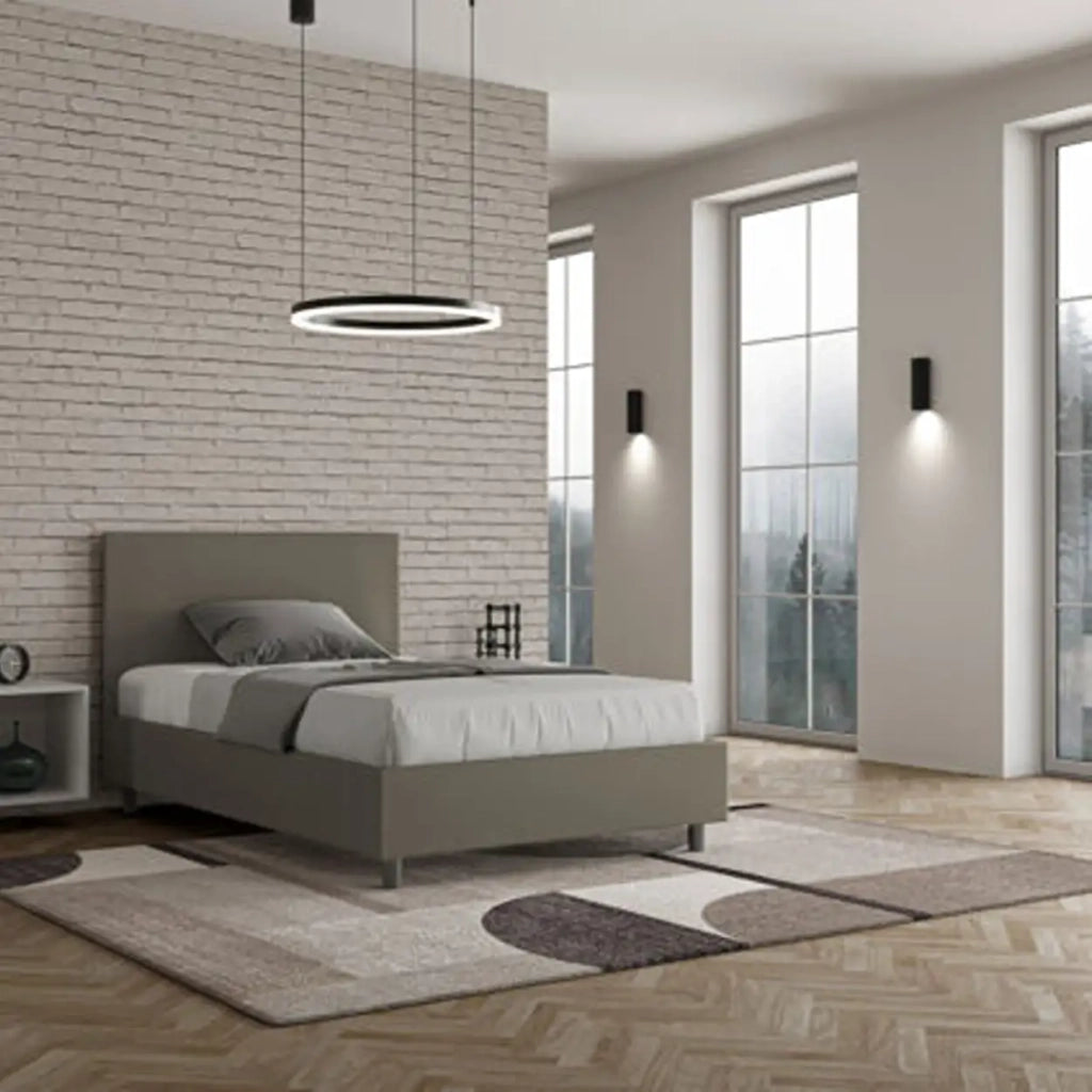 Letto una piazza e mezza con rete imbottito 120x190 similpelle cappuccino Adele
