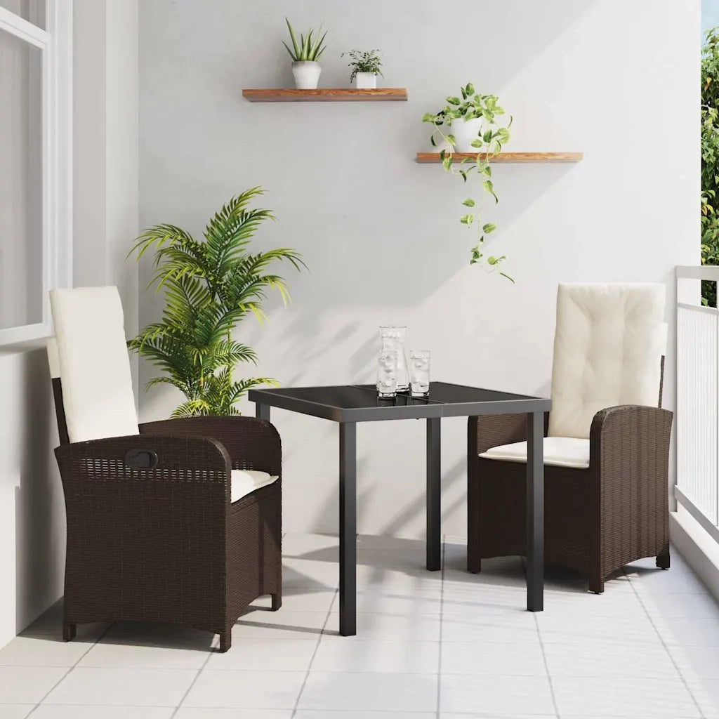 Set da Pranzo per Giardino con cuscino 3 pcs Marrone polyrattan