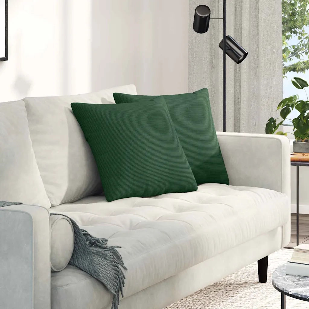 Cuscini da Divano 2 pcs Verde Scuro 45 x 45 cm Tessuto in Cords 42013951