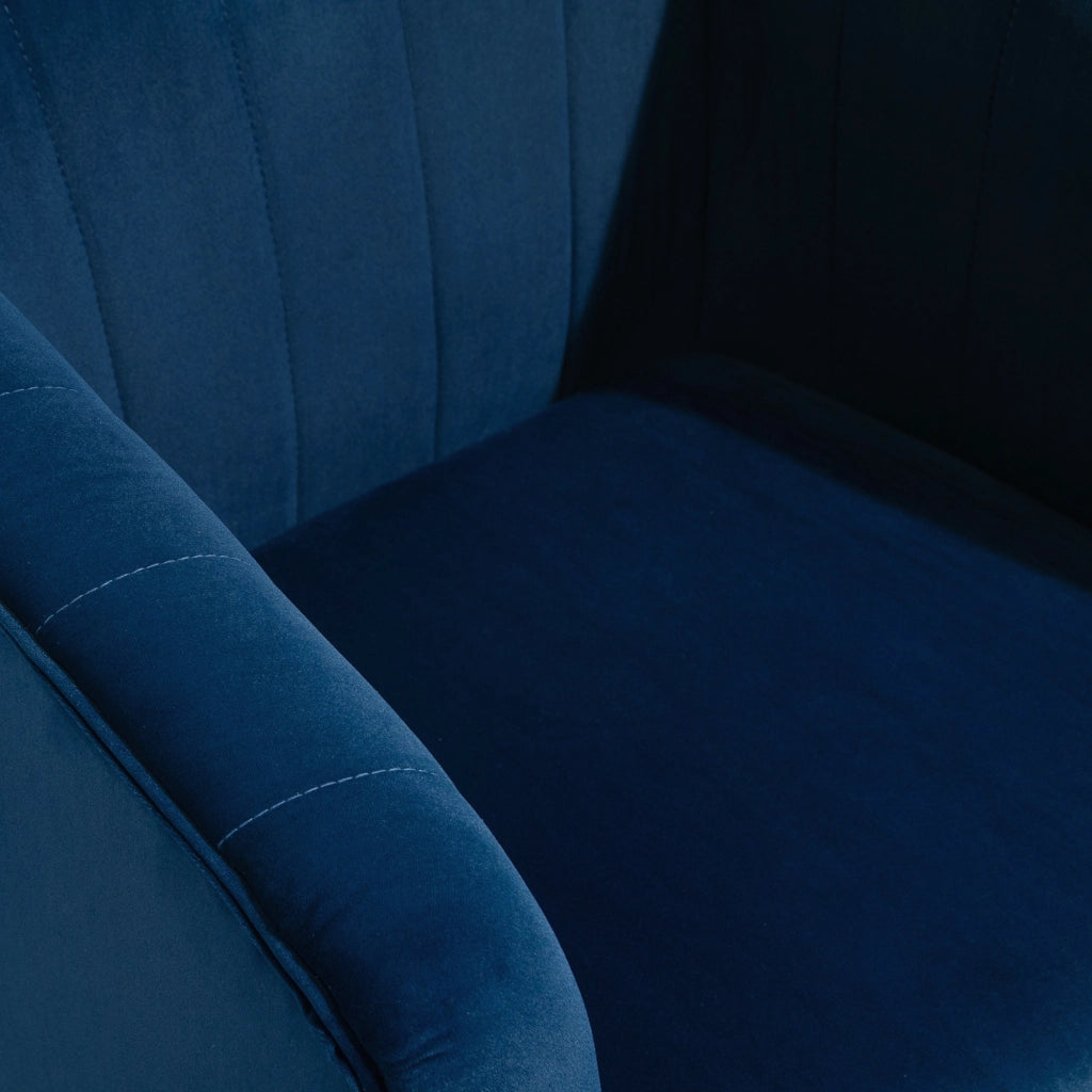 Poltrona Imbottita in Velluto ¨C Minimal ¨C Blu, Gambe in Legno, 70.5x70x76cm