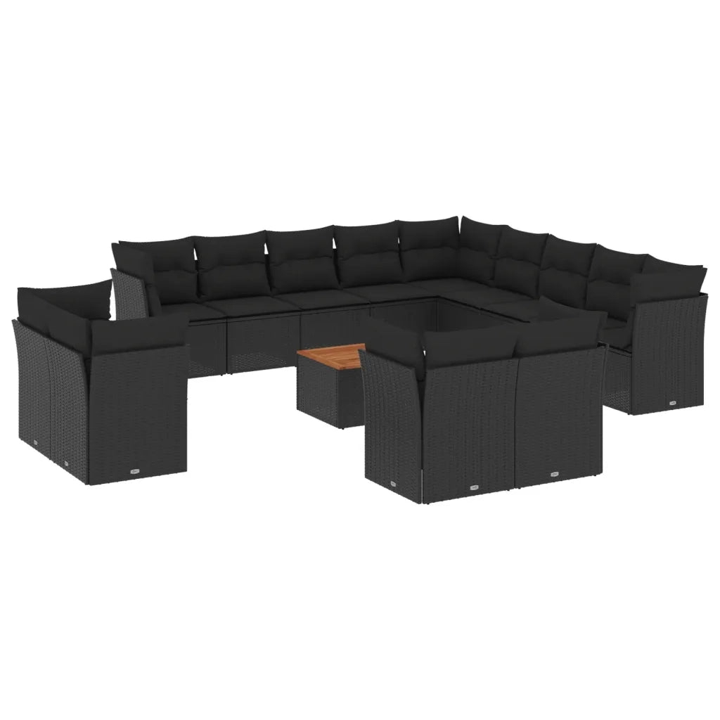 Set Divani da Giardino 14pz con Cuscini in Polyrattan Nero 3256286