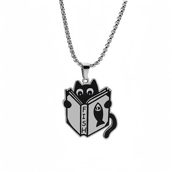 Collana Unisex Vintage - Nera Finitura Emaille - Manichino Cartoon Animale - Accessori Donna - Materiale Ipoadergetico - Ideale come Regalo - Collana