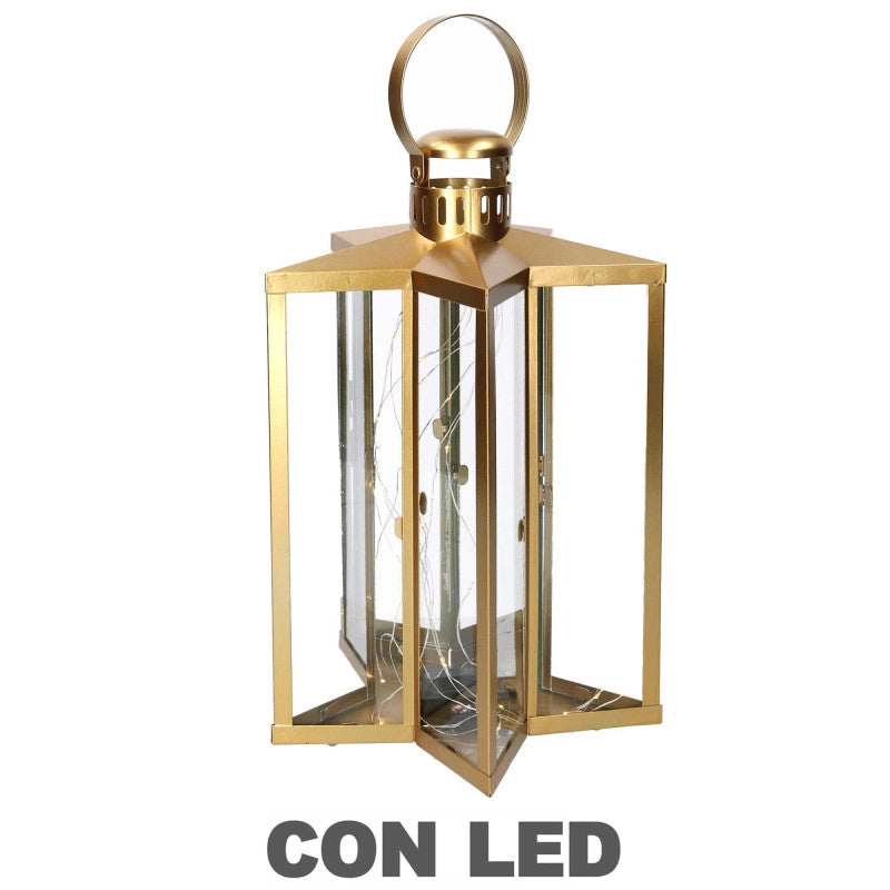 Lanterna led metallo stella oro cm 27,5x27,5h42/48