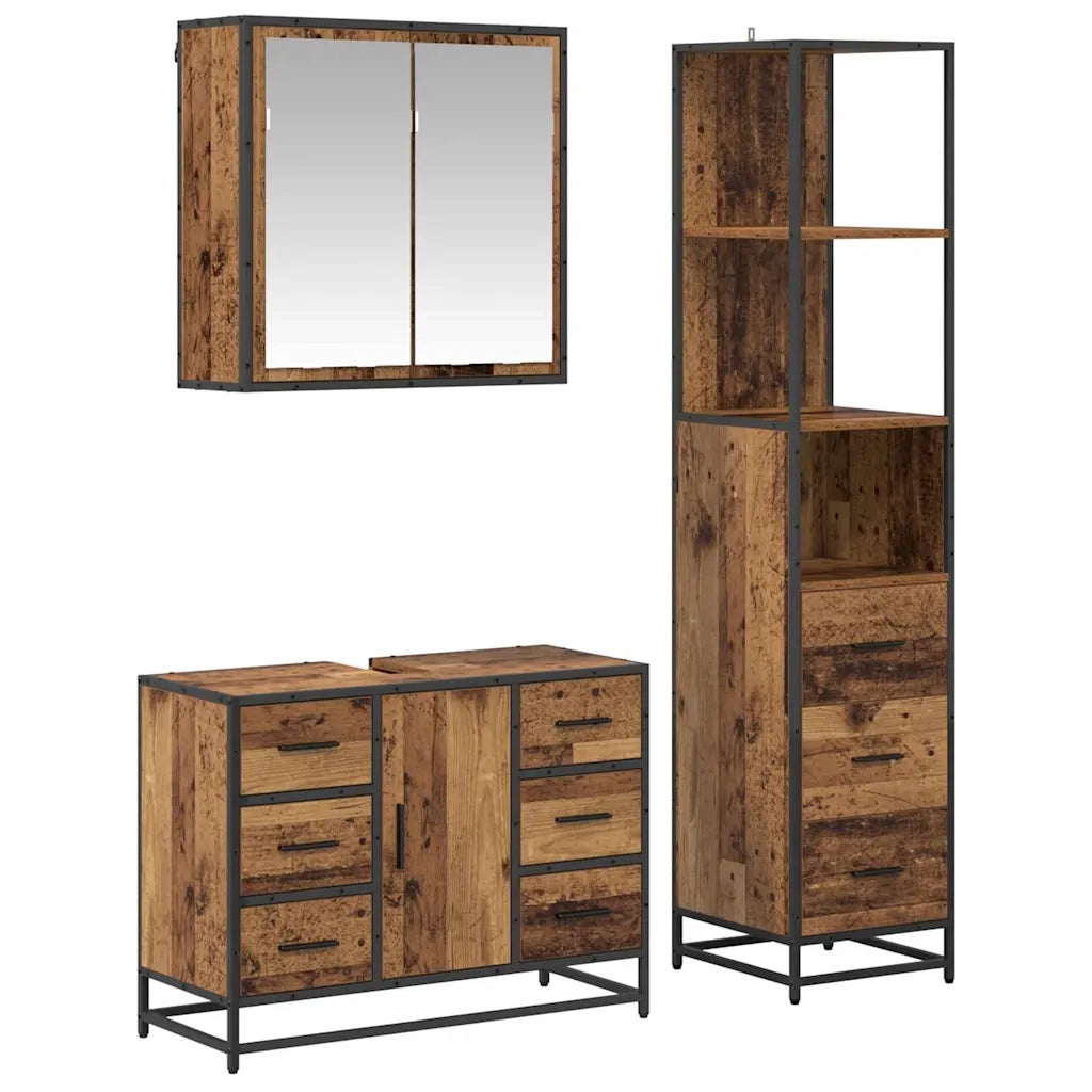 Set di mobili per il bagno con cassetto 3 pcs Legno vecchio 3402381