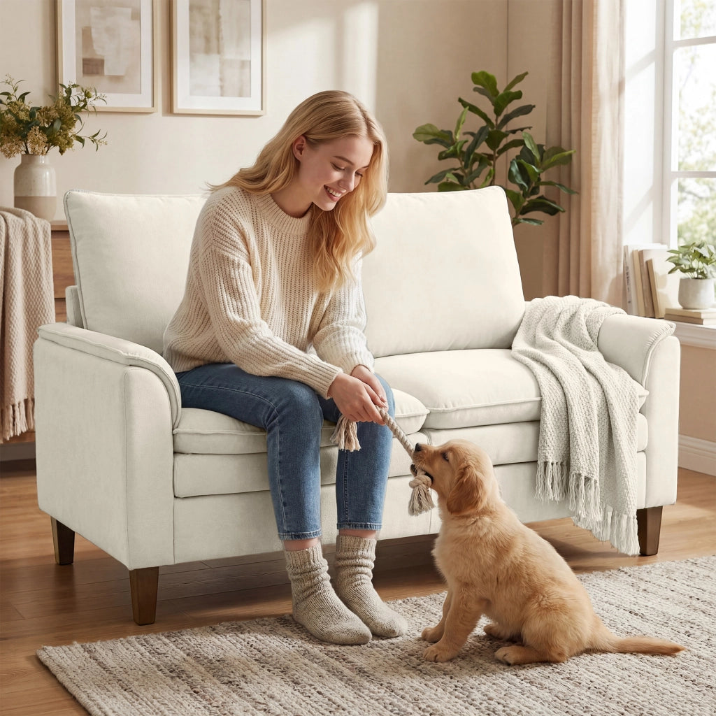 Divano 2 posti ¨C Minimal ¨C crema, tessuto chenille