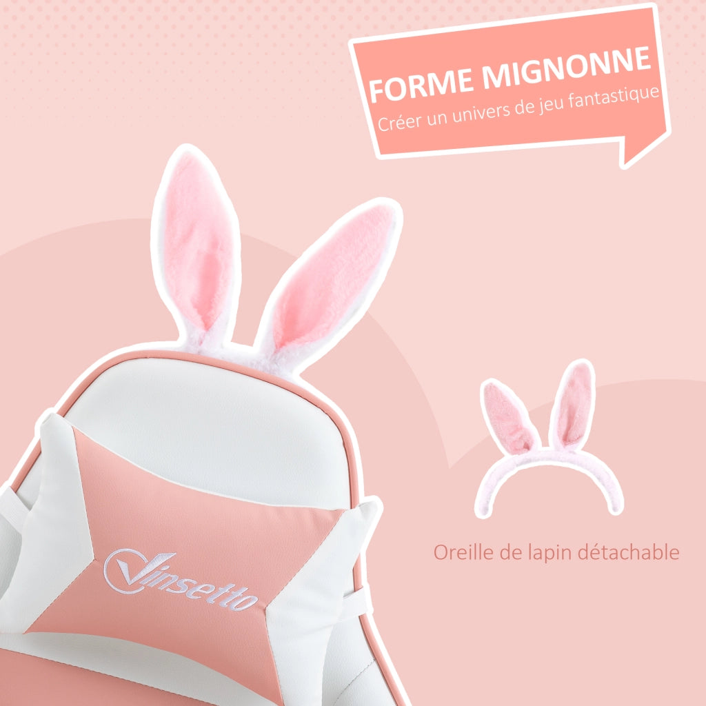 Sedia da Gaming con Supporto Lombare, Schienale Regolabile e Orecchie ¨C zephmum ¨C Rosa