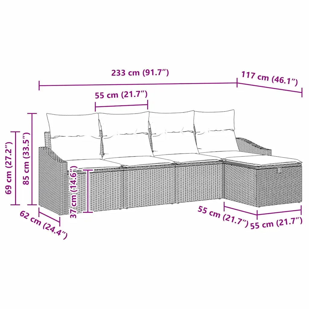 Set di divani con cuscino con archiviazione Beige polyrattan 3359259