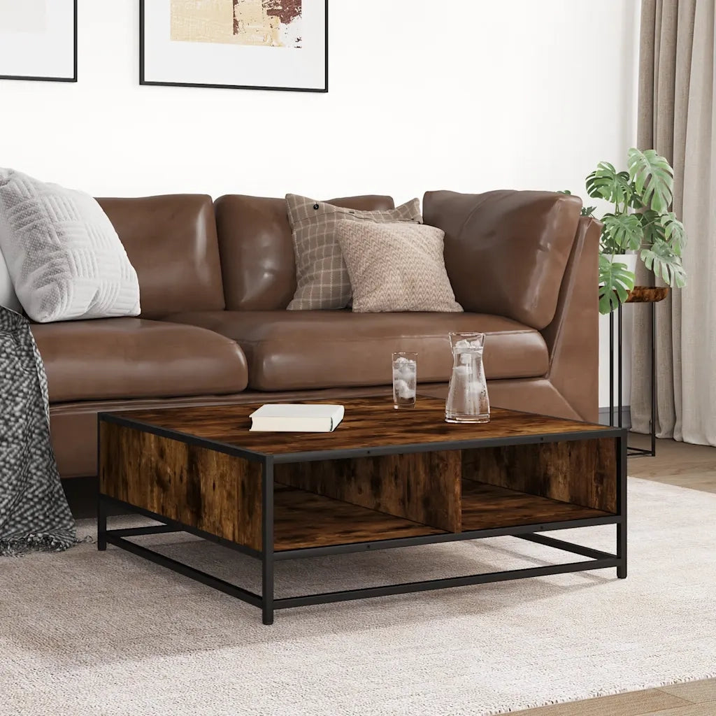 Tavolino-Tavolino da soggiorno-Tavolo Rovere Fumo 80x80x30 cm in Truciolato e Metallo