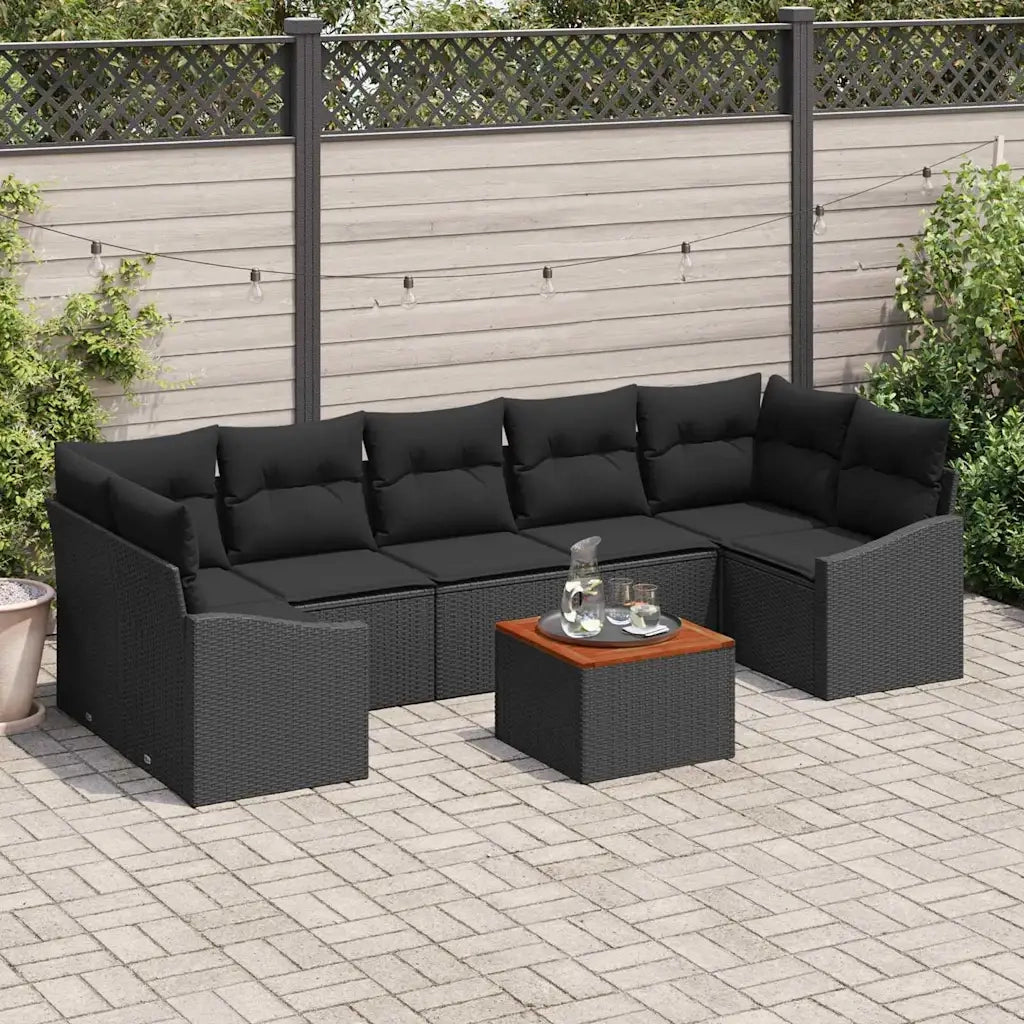 Set Divano da Giardino con cuscino 8 pcs Nero polyrattan