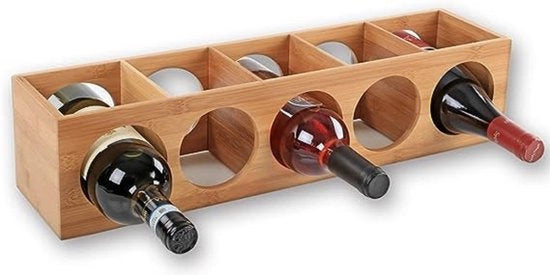 Wijnrek in legno di bambù per 5 bottiglie di vino - ripiegabile - fissaggio al muro - dimensioni 135 x 12 x 53 cm - contenitore per bottiglie di vino - cassa per vino