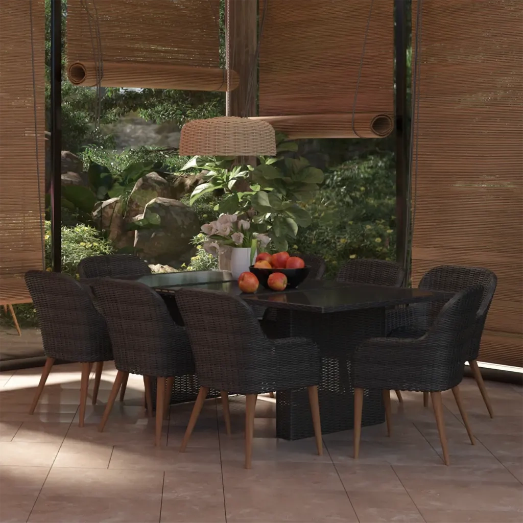Set da Pranzo da Giardino 9 pz in Polyrattan Nero