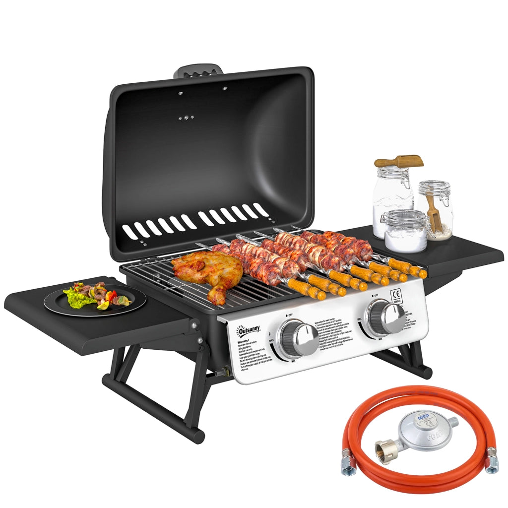 Barbecue a Gas 2 Fuochi Pieghevole con Termometro ¨C Minimal ¨C 101x48x41 cm Nero