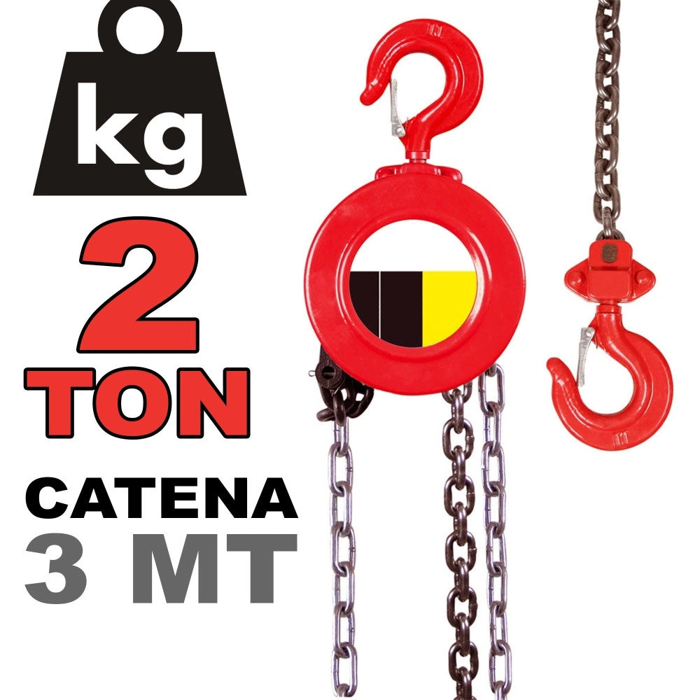 Trade Shop - Paranco A Catena Manuale 2 Ton 3 Mt Argano Sollevatore Paranco 2000kg -
