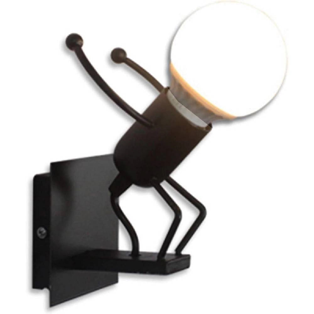 Trade Shop - Applique Da Parete Decorativo Forma Omino Che Salta In Metallo Attacco E27 Aq50 - Nero