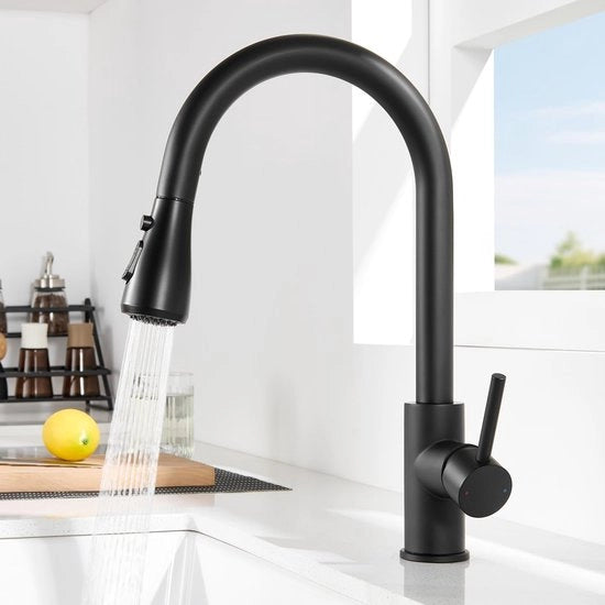 Keukenkraan in acciaio inossidabile con 3 posizioni, cucina a soffietto con alta pressione, cucina a soffietto rotativa 360°, cucina a soffietto unico manubrio con alta curvatura