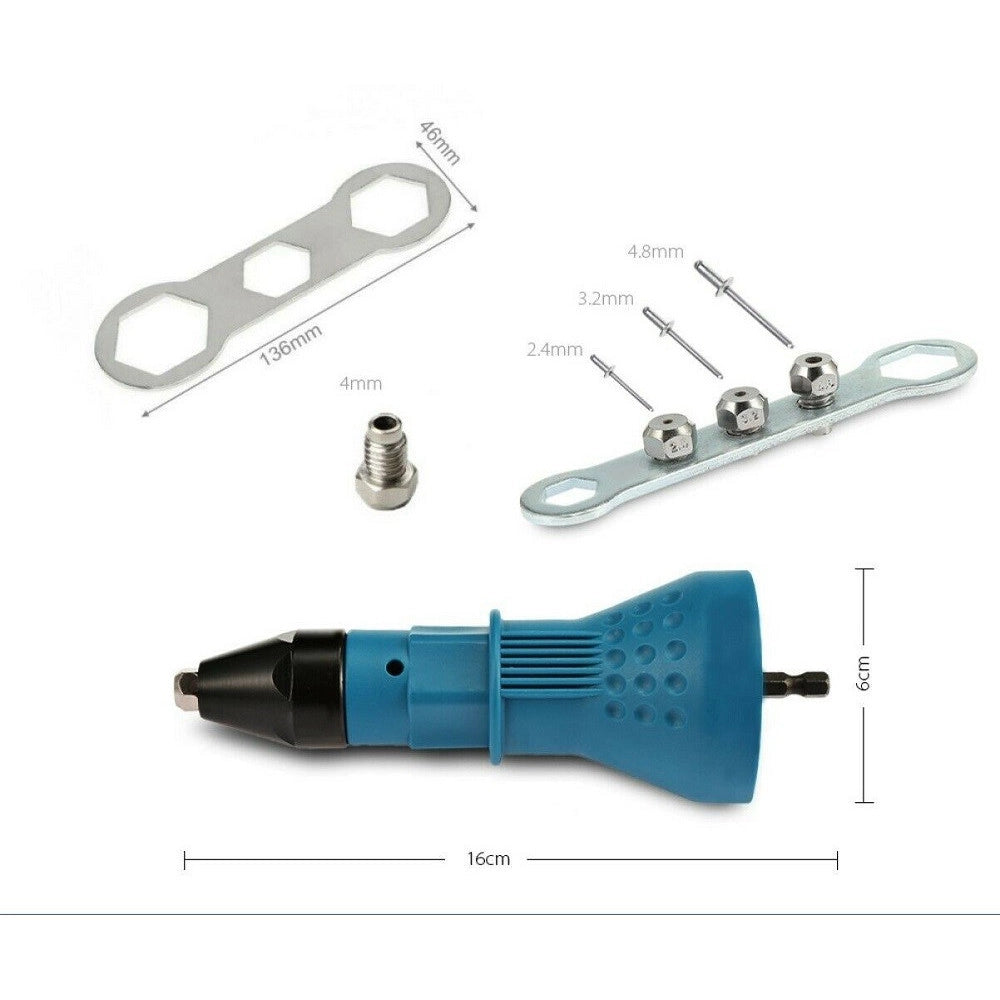 Trade Shop - Kit Conversione Da Trapano Avvitatore A Rivettatrice Testine Da 2.4 3.2 4.0 4.8 -