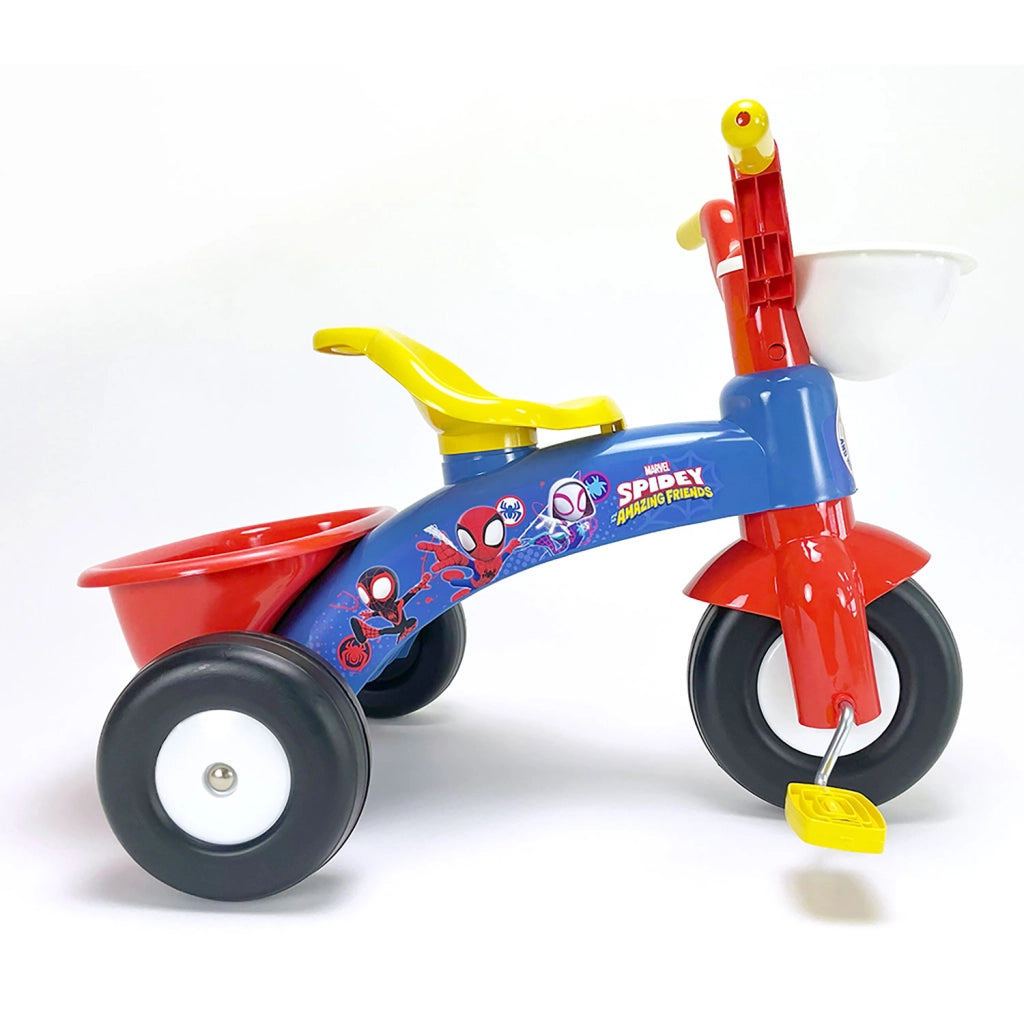 Triciclo a Pedali Primi Passi per Bambini 3 Ruote e Vano Contenitore Marvel Spidey Blu e Rosso