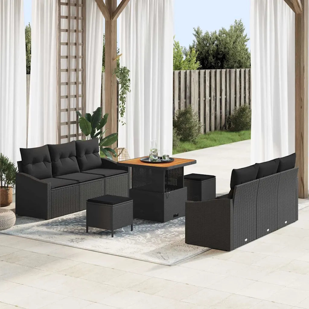 Set Divano da Giardino con cuscino 9 pcs Nero polyrattan 3362604